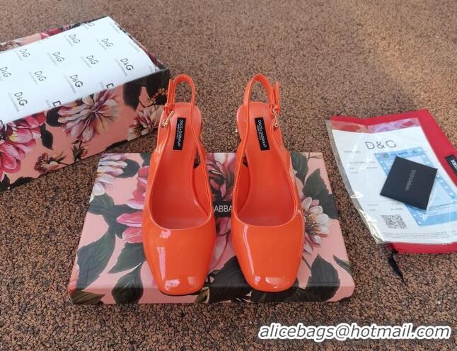 Good Quality Dolce & Gabbana DG Patent Leather Slingback Pumps 6.5cm 111516 Orange/Gold