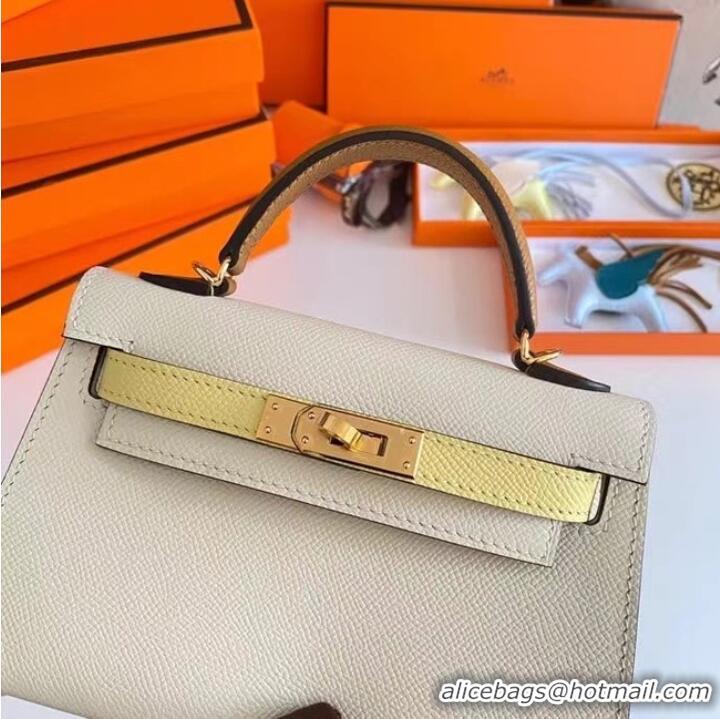 Pretty Style Hermes Kelly 19cm Shoulder Bags Epsom Leather KL19 Gold hardware Cream&yellow