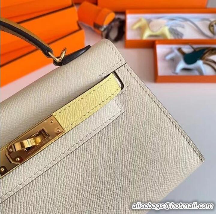 Pretty Style Hermes Kelly 19cm Shoulder Bags Epsom Leather KL19 Gold hardware Cream&yellow