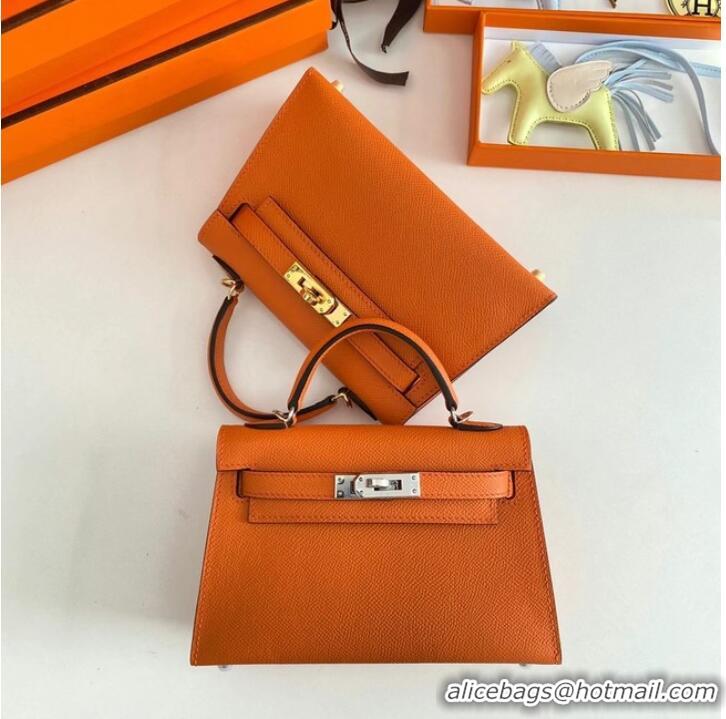 Market Sells Hermes Kelly 19cm Shoulder Bags Epsom Leather KL19 Gold hardware orange