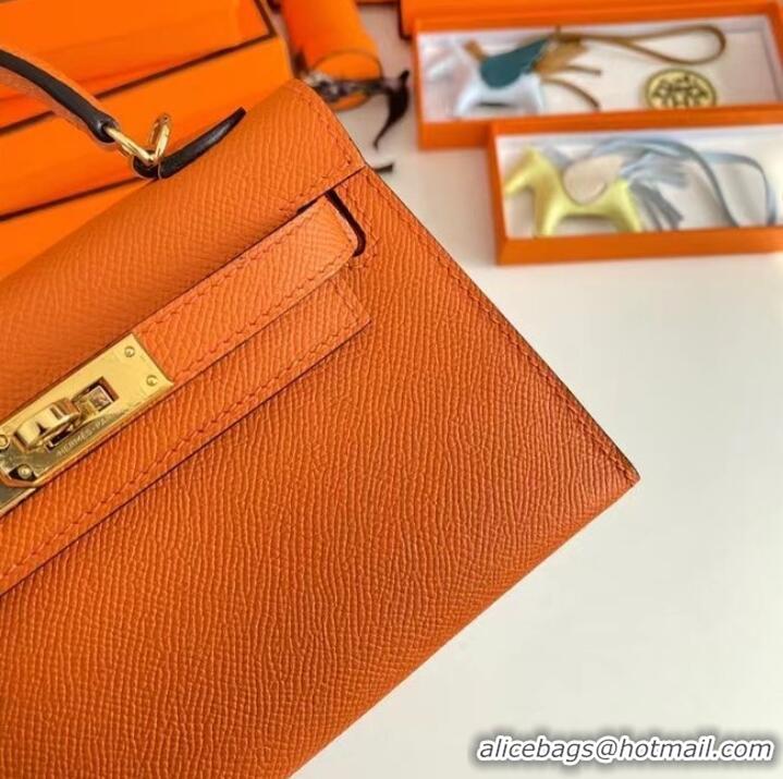 Market Sells Hermes Kelly 19cm Shoulder Bags Epsom Leather KL19 Gold hardware orange