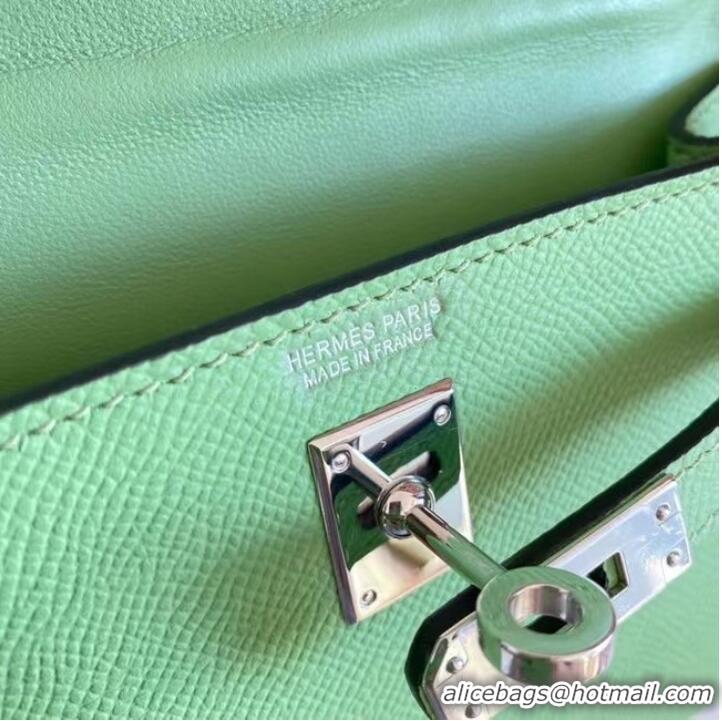 Famous Brand Hermes Kelly 19cm Shoulder Bags Epsom Leather KL19 Silver hardware Avocado Green
