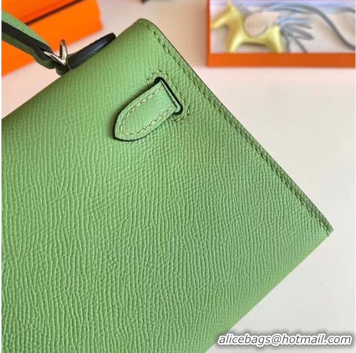 Famous Brand Hermes Kelly 19cm Shoulder Bags Epsom Leather KL19 Silver hardware Avocado Green