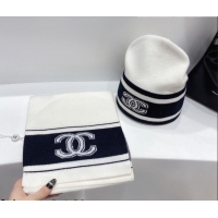 Chanel Beanie Knit Hat and Scarf C92907 White 2021