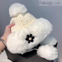 Free Shipping Chanel Bloom Knit Hat 110495 White 2021