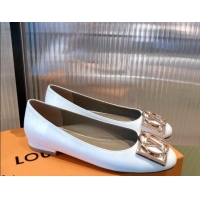 Best Design Louis Vuitton Patent Leather LV Buckle Flat Ballerinas 112471 White
