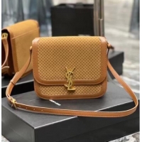 Classic Yves Saint Laurent SOLFERINO MEDIUM SATCHEL IN LEATHER AND A BRAIDED SUEDE PRINT 02525 LIGHT BROWN