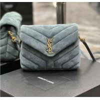 Market Sells Yves Saint Laurent LOULOU SMALL BAG IN Y-QUILTED SUEDE 77761 blue