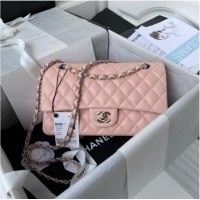Free Shipping Chanel Flap Shoulder Bag Grained Calfskin A01112 silver-Tone Metal pink