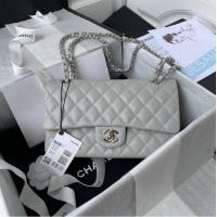 Discount Chanel Flap Shoulder Bag Grained Calfskin A01112 silver-Tone Metal light grey