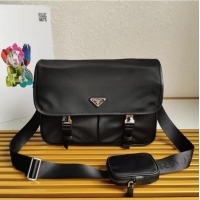 Luxury Cheap Prada Re-Nylon and Saffiano leather shoulder bag 2XD770 black