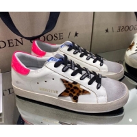 Best Luxury Golden Goose Super-Star Sneakers in White Leather With Leopard Print Star 105054