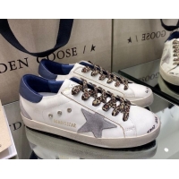 Top Quality Golden Goose Super-Star Sneakers in White Leather with Blue Back 105058