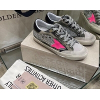 Stylish Golden Goose Super-Star Sneakers in Silver Glitter and Camouflage Canvas 105067