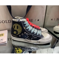 Good Quality Golden Goose Francy Sneakers in Black Canvas with Crystals 105071