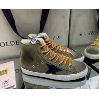 Super Quality Golden Goose Francy Sneakers in Army Green Suede with Shearling Lining 105073