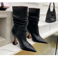 Best Price Amina Muaddi Pleated Calfskin Short Boots 9.5cm 111204 Black