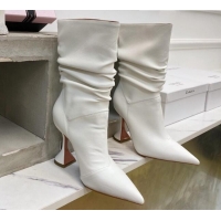 Good Quality Amina Muaddi Pleated Calfskin Short Boots 9.5cm 111204 White