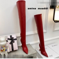 Unique Style Amina Muaddi Calfskin Over-Knee High Boots 9.5cm Red 111209