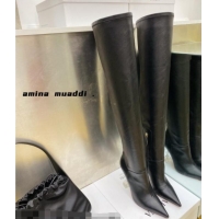 Best Grade Amina Muaddi Calfskin Over-Knee High Boots 9.5cm Black 111218