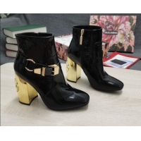 Low Price Dolce & Gabbana DG Patent Leather Buckle Ankle Short Boots 10.5cm Black/Gold 111331
