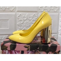 Low Price Dolce & Gabbana DG Patent Leather Pumps 10.5cm 111339 Yellow/Gold