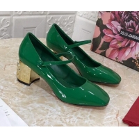Popular Style Dolce & Gabbana DG Patent Leather Mary Janes Pumps 111501 Green/Gold