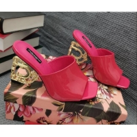 Best Price Dolce & Gabbana DG Calf Leather Slide Sandals 10.5cm 111515 Hot Pink/Gold