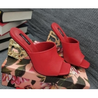 Custom Dolce & Gabbana DG Calf Leather Slide Sandals 10.5cm 111512 Red/Gold