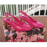 Low Price Dolce & Gabbana DG Patent Leather Slingback Pumps 6.5cm 111516 Hot Pink/Gold