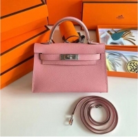 Low Cost Hermes Kelly 19cm Shoulder Bags Epsom Leather KL19 Silver hardware pink