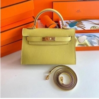 Good Quality Hermes Kelly 19cm Shoulder Bags Epsom Leather KL19 Gold hardware lemon