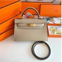 Unique Style Hermes Kelly 19cm Shoulder Bags Epsom Leather KL19 Gold hardware Pearl grey