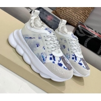 Classic Hot Versace Print Sneakers White/Blue 126105