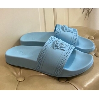 Good Quality Versace Flat Side Sandals Blue 071203