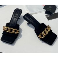 Custom Versace Calfskin Chain Slide Sandals 6.5cm 071236 Black