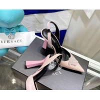 Elegant Versace La Medusa Crystal Suede Slingback Pumps 9.5cm 806057 Light Pink