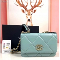 Buy Classic Chanel 19 Classic Sheepskin Leather Chain Wallet AP0957 sky blue