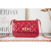 Grade Chanel SMALL FLAP BAG Calfskin Imitation Pearls & Gold-Tone Metal AS3001 red