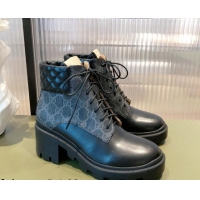 Most Popular Gucci GG Canvas and Leather Lace-up Ankle Boots 112324 Black