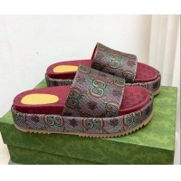 Low Price Gucci 100 GG Flower Jacquard Platform Slide Sandals 121359 Brown