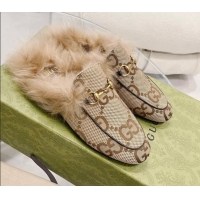 Cheap Price Gucci Maxi GG Canvas and Wool Slipper Beige 121379