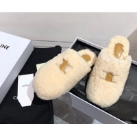 Custom Celine Triomphe Shearling Flat Slide Sandals 092236 Beige