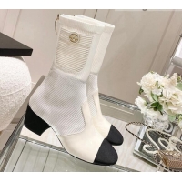 Good Quality Chanel Grosgrain, Knit & Patent Calfskin Ankle Boots 5.5cm G38522 Ivory/White/Black