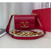 Super Quality VALENTINO GARAVANI Stud Sign Grained Calfskin Shoulder Bag V0196 Red