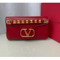 Famous Brand VALENTINO GARAVANI Stud Sign nappa Shoulder Bag NL098 red