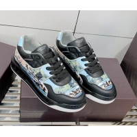 Best Price Valentino One Stud Print Leather Low-Top Sneakers 092530 Blue/Black