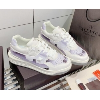  Low Cost Valentino One Stud Print Leather Low-Top Sneakers 092530 Purple/White