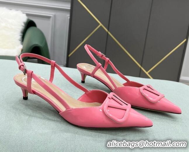 Super Quality Valentino VLOGO SIGNATURE Patent Leather Slingback Pump with 4cm Heel Pink 105061