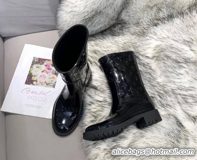Top Design Louis Vuitton Drops Rubber Flat Half Boots Black